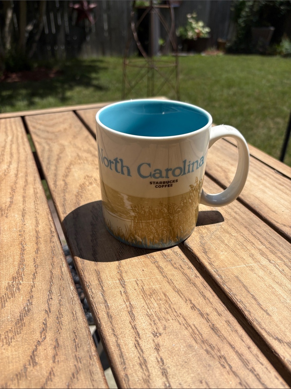 Starbucks Cream & Gold North Carolina Mug with Blue Interior